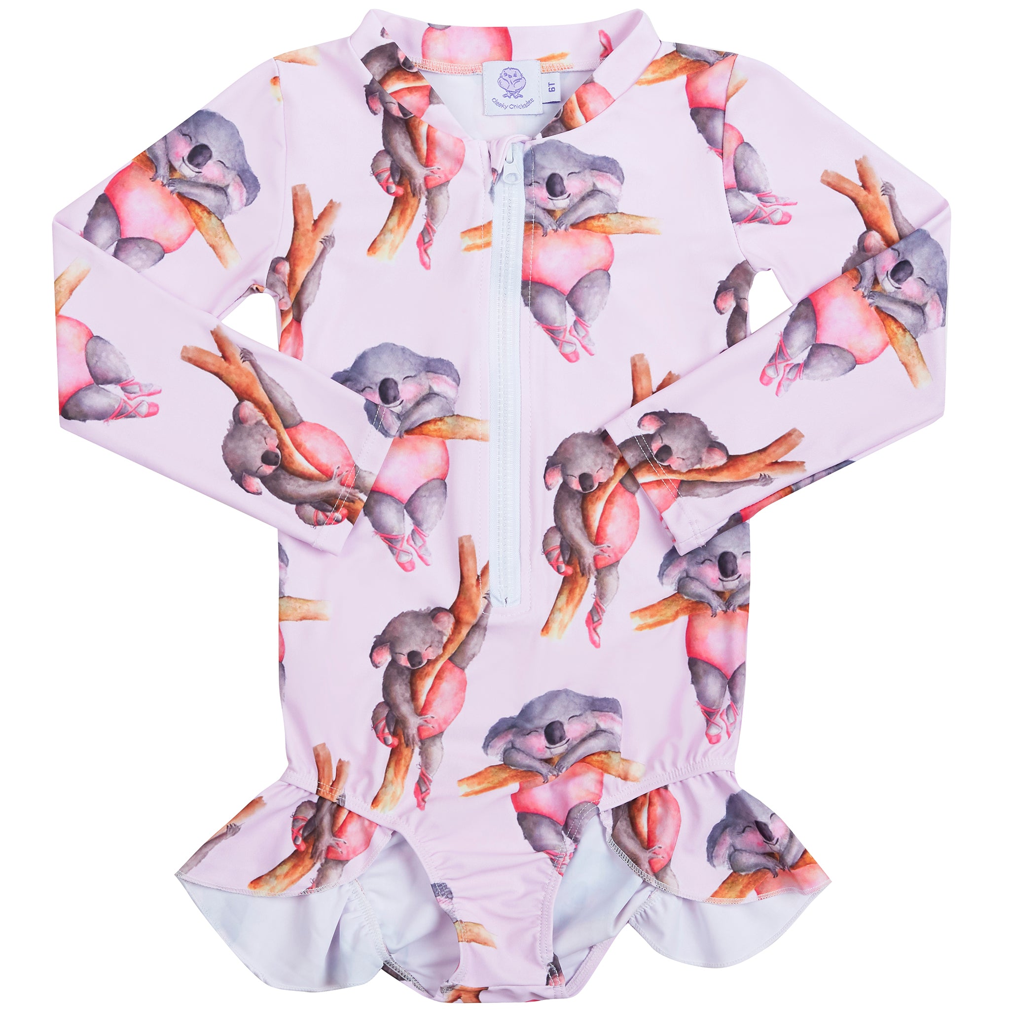 Dreaming Ballerina Girls Long Sleeve Zip Swimmers - Cheeky Chickadee Store