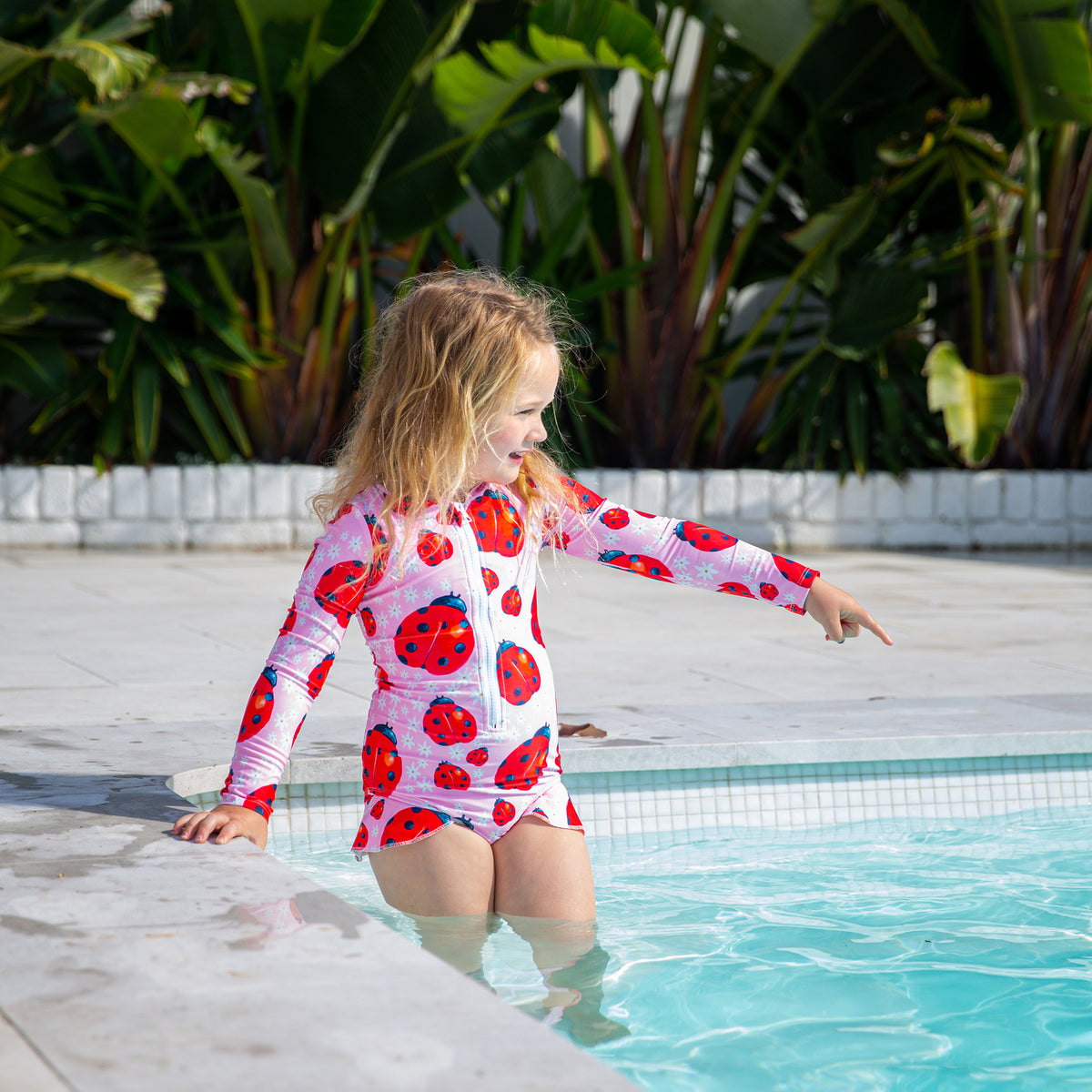Ladybugs Girls Long Sleeve Zip Swimmers - Cheeky Chickadee Store