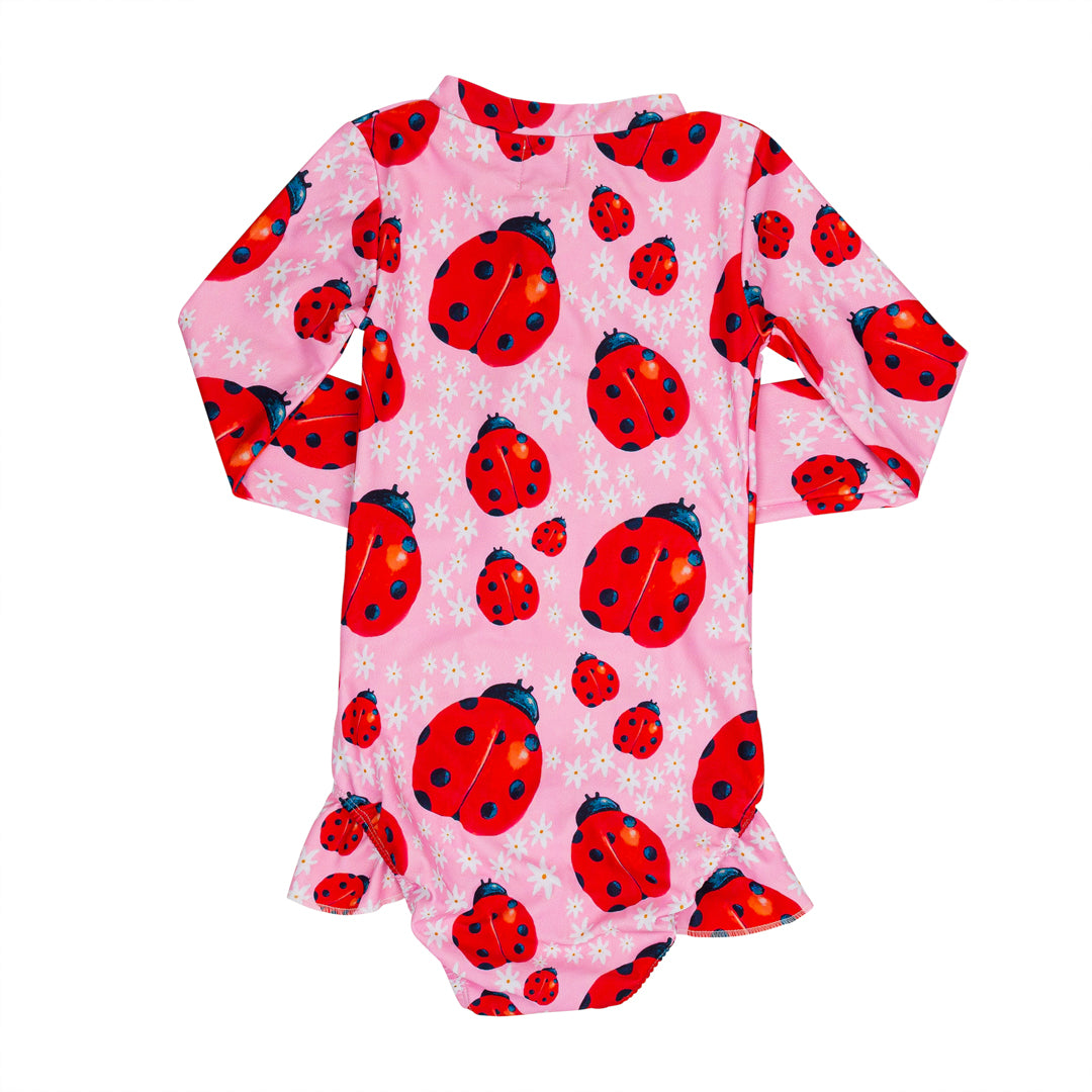 Ladybugs Girls Long Sleeve Zip Swimmers - Cheeky Chickadee Store