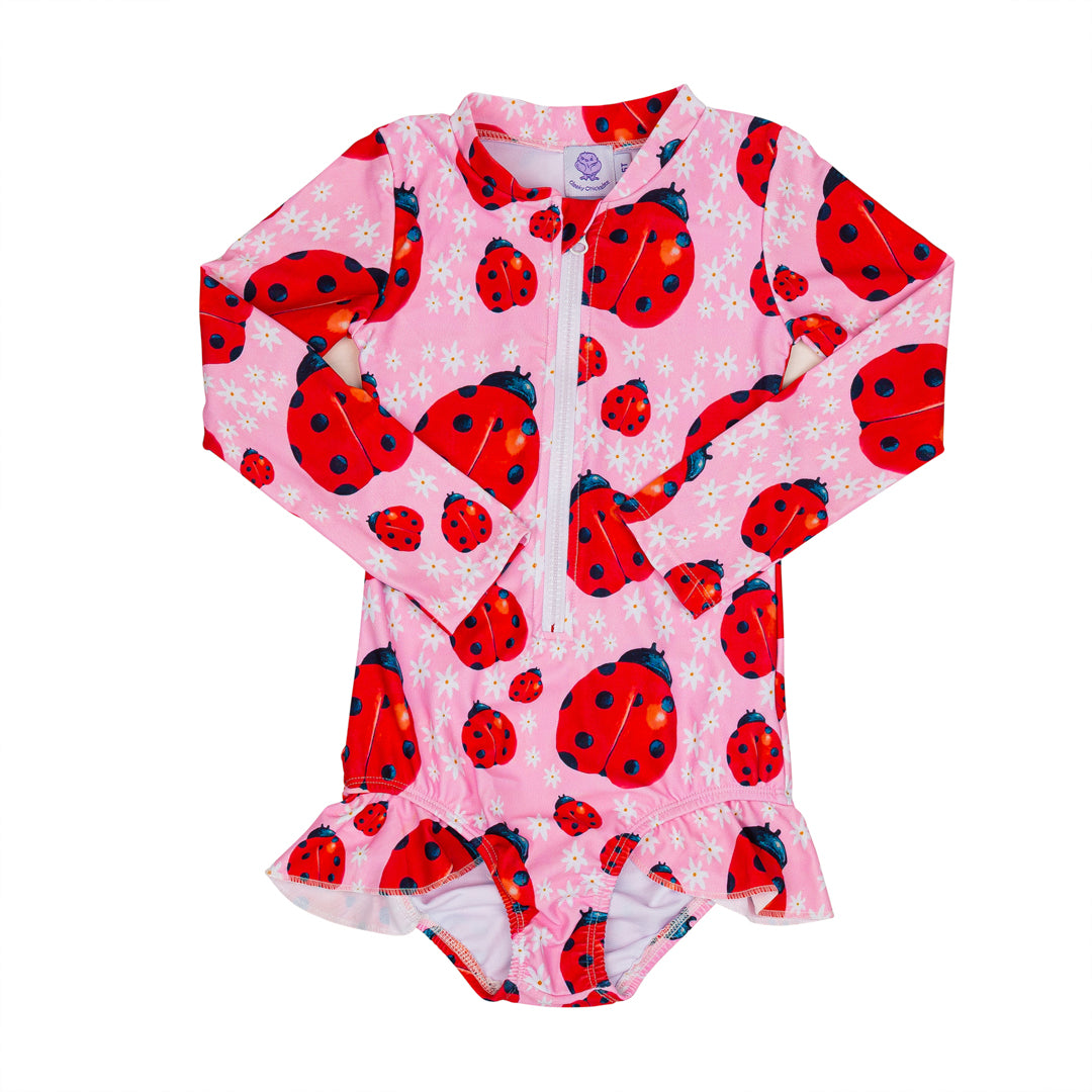 Ladybugs Girls Long Sleeve Zip Swimmers - Cheeky Chickadee Store