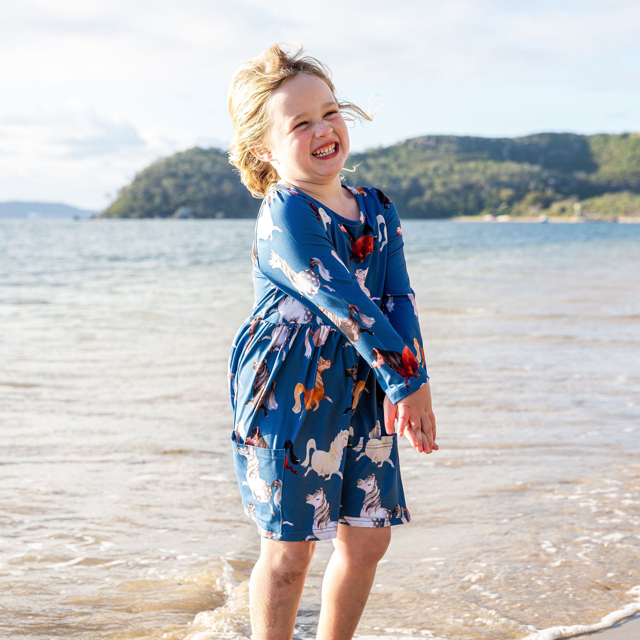 Prancing Ponies Long Sleeve Pocket Dress - Cheeky Chickadee Store