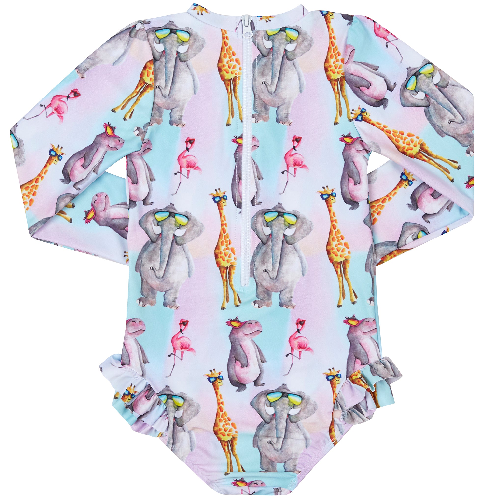 Safari Animals Girls Long Sleeve Back Zip Swimsuit - Cheeky Chickadee Store