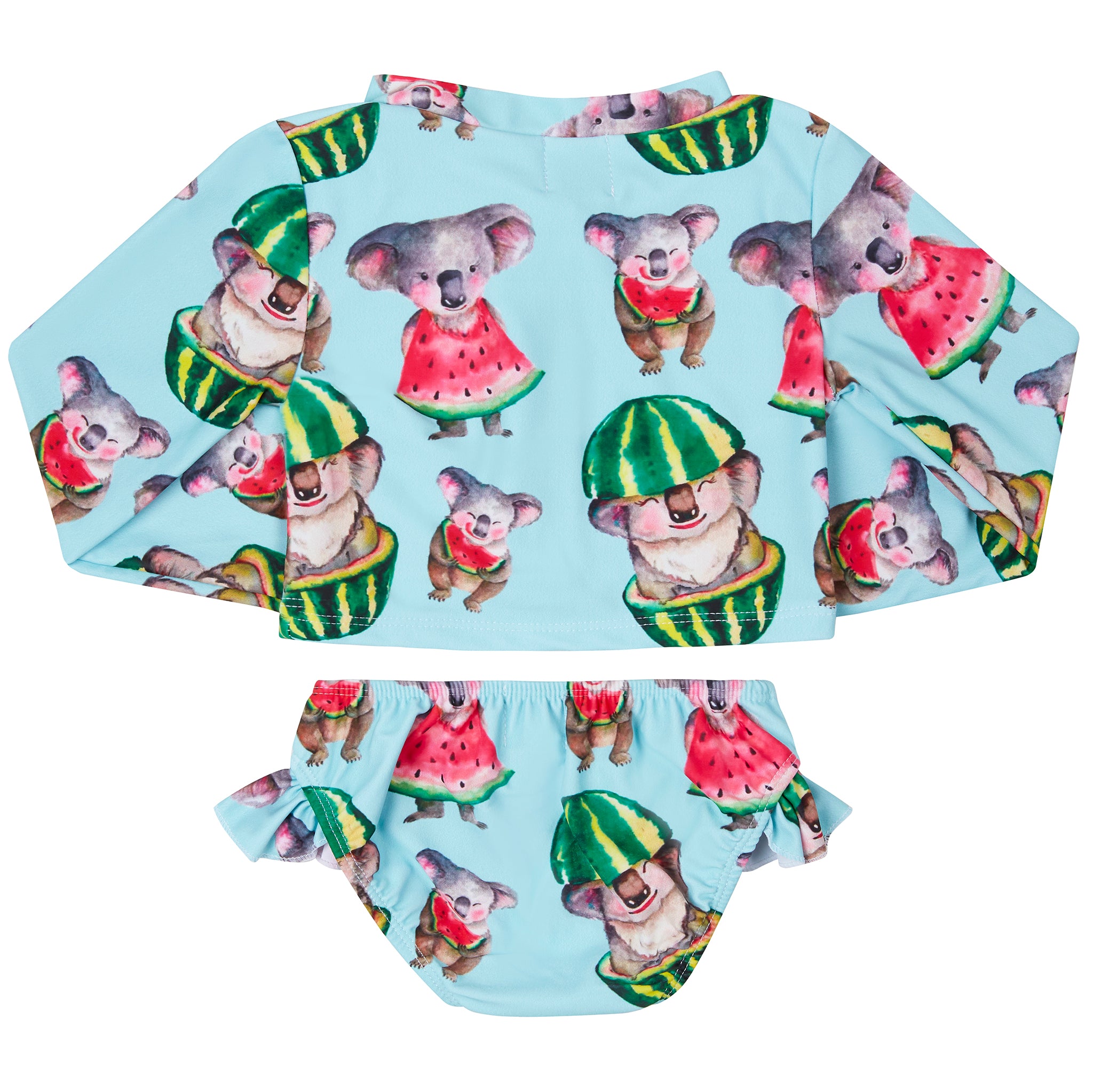 Watermelon Koalas Girls Long Sleeve Two Piece Zip Swimmers - Cheeky Chickadee Store