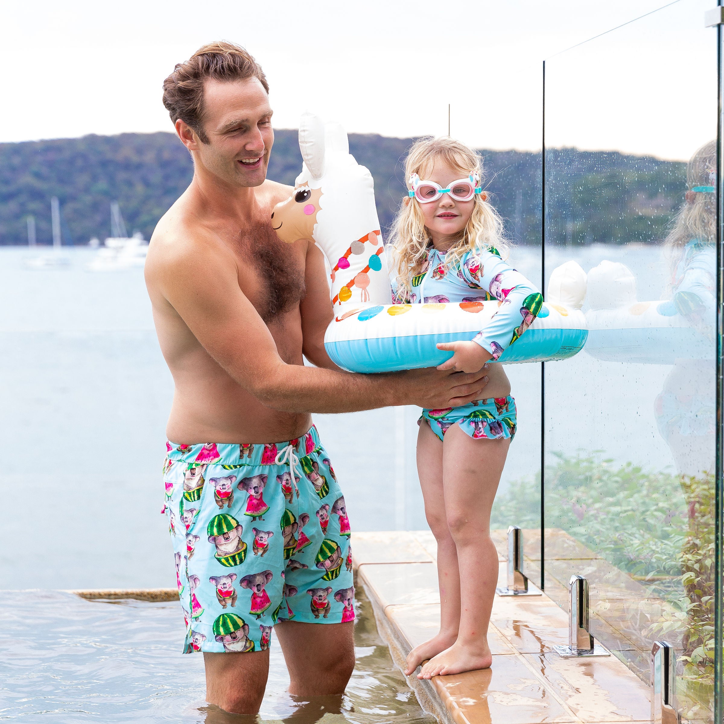 Watermelon Koalas Girls Long Sleeve Two Piece Zip Swimmers - Cheeky Chickadee Store