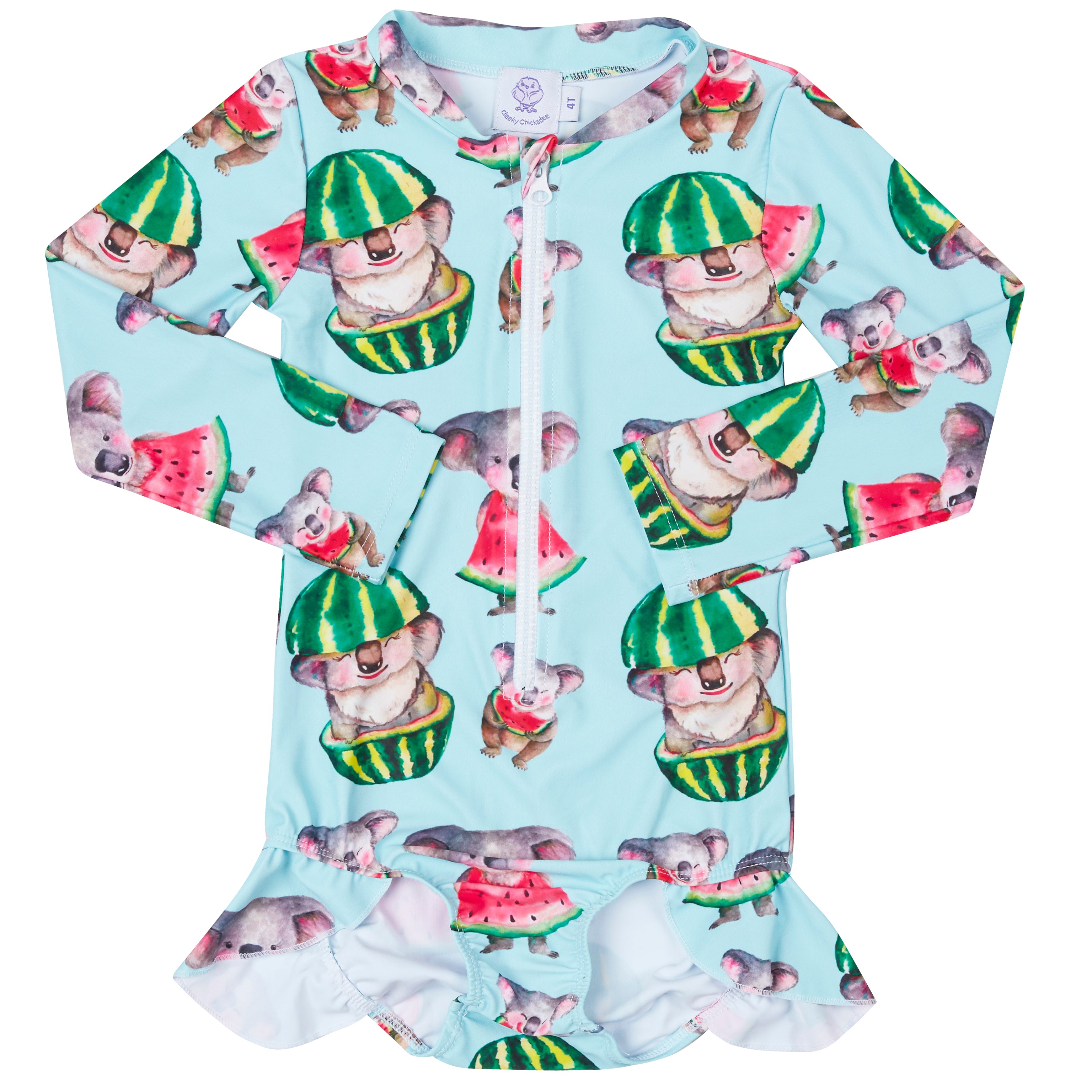 Watermelon Koalas Girls Long Sleeve Zip Swimmers - Cheeky Chickadee Store