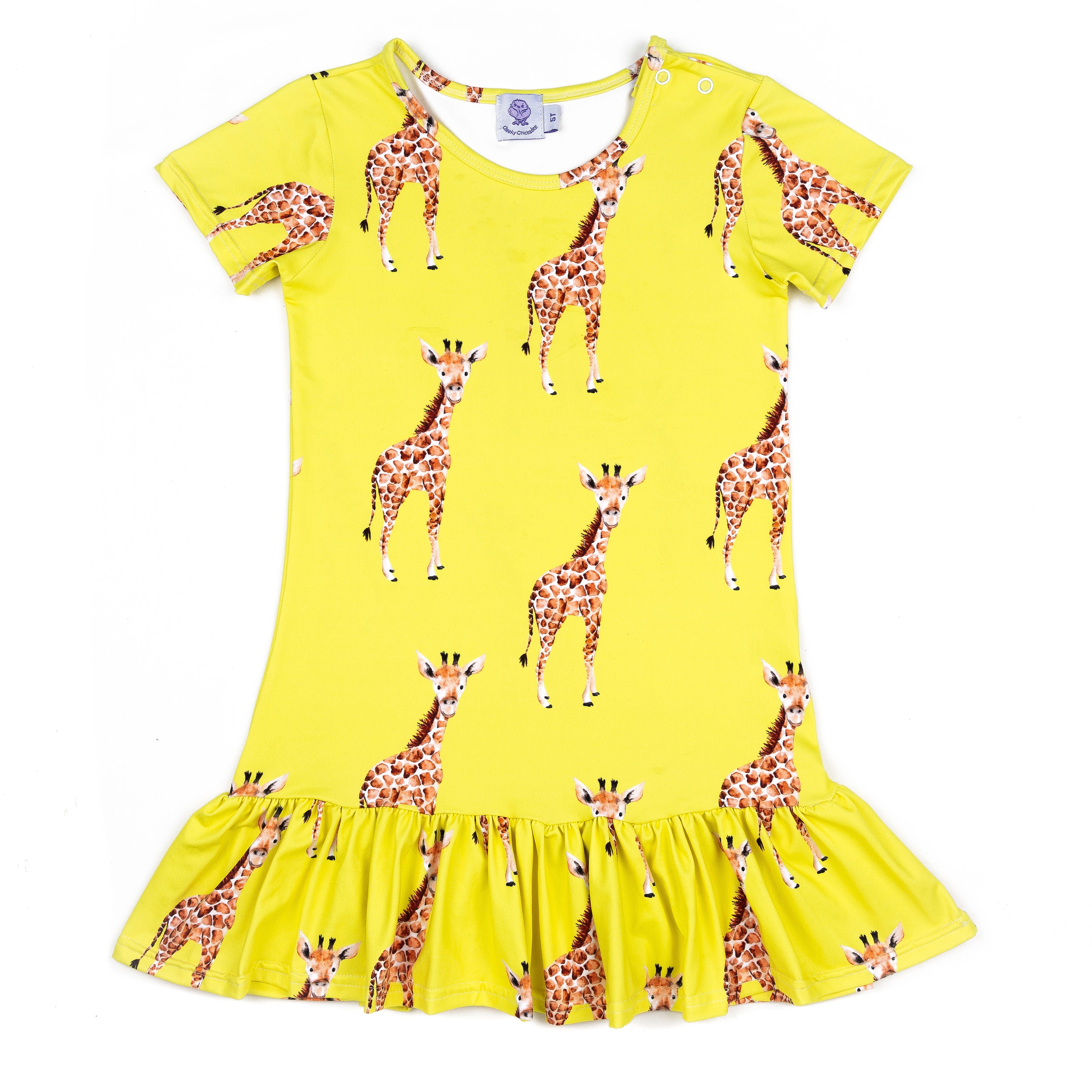 Yellow Giraffe Frill Dress - Cheeky Chickadee Store
