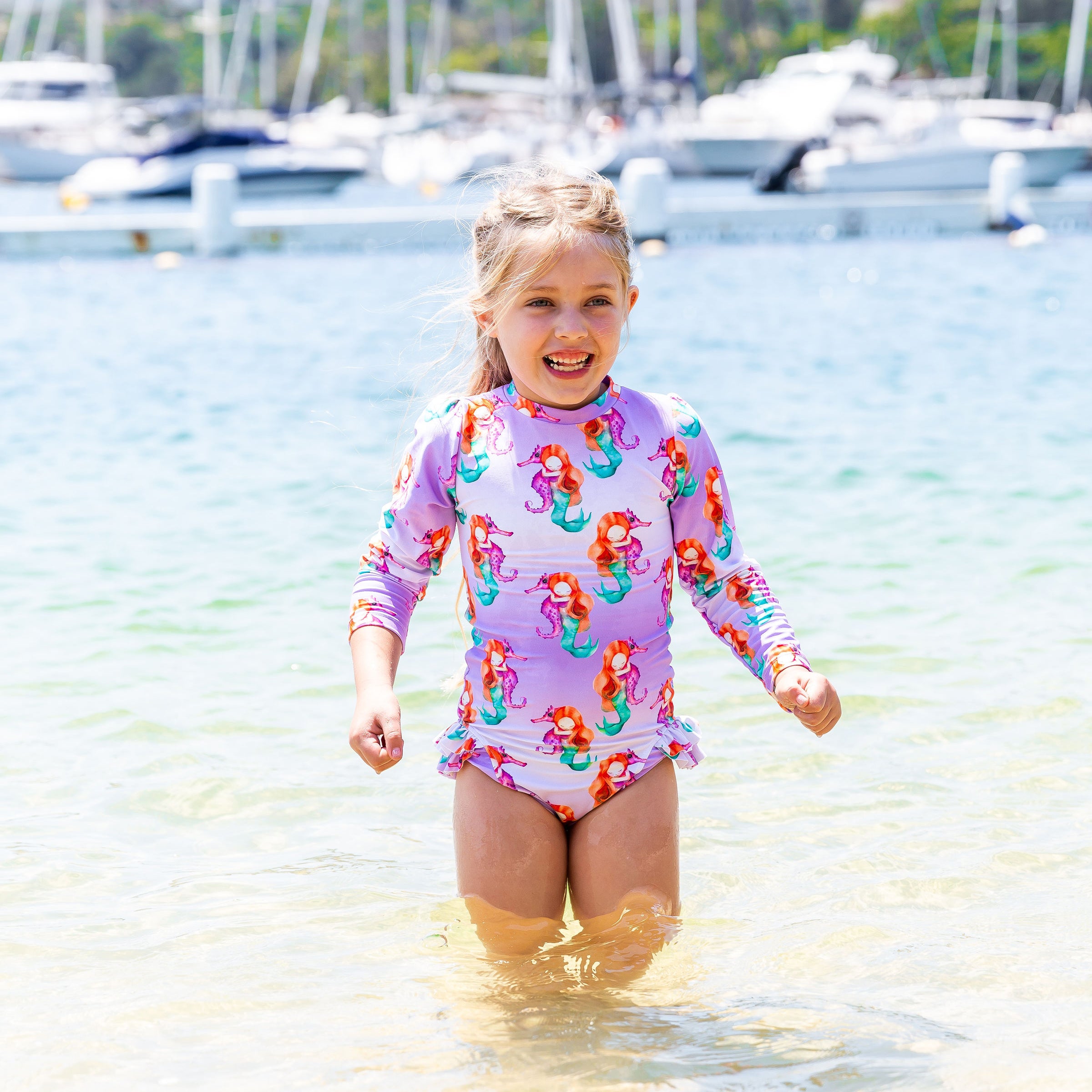 Mermaid Girls Long Sleeve Back Zip Swimmers - Cheeky Chickadee Store