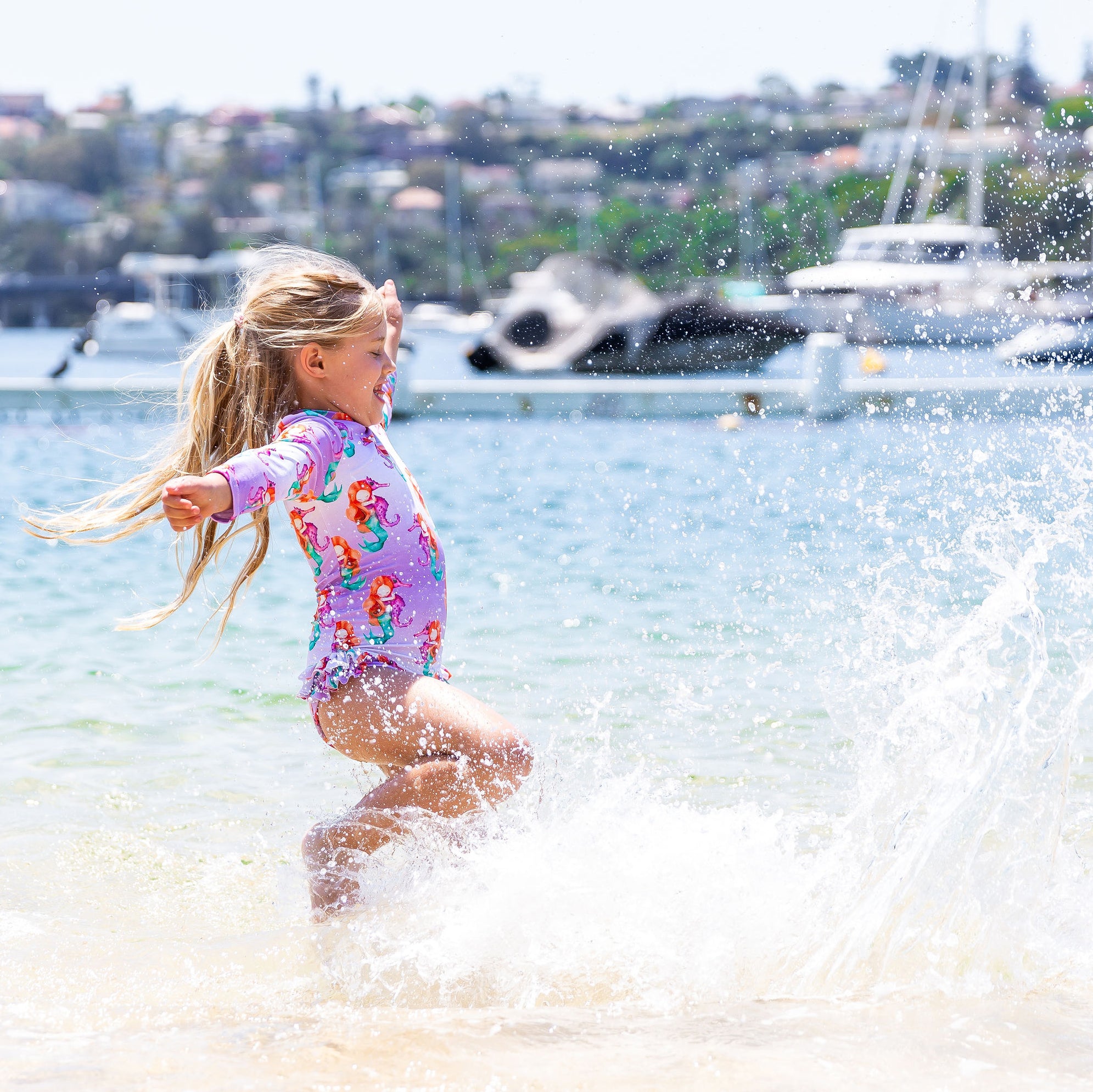 Mermaid Girls Long Sleeve Back Zip Swimmers - Cheeky Chickadee Store