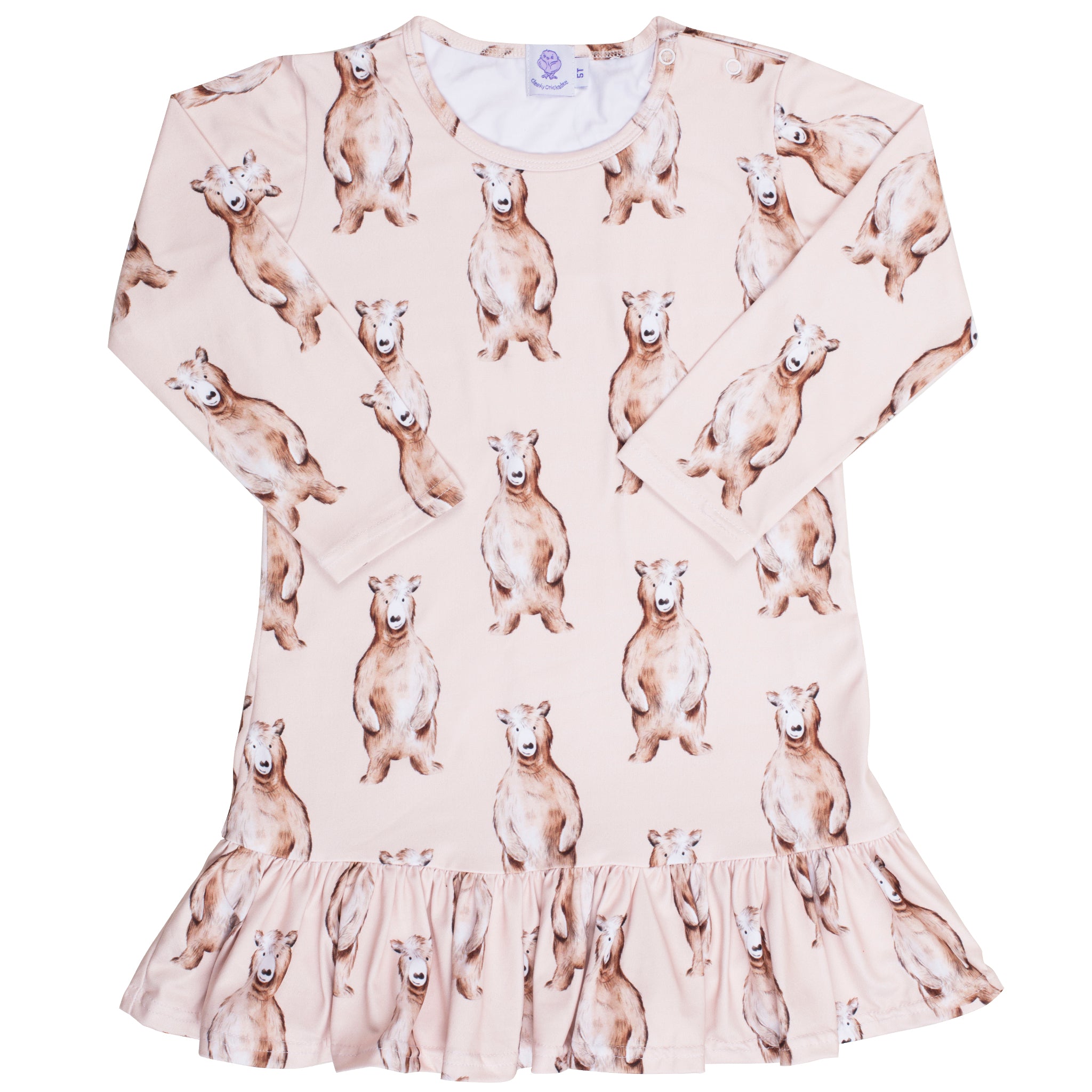 Bear Long Sleeve Frill Dress - Cheeky Chickadee Store